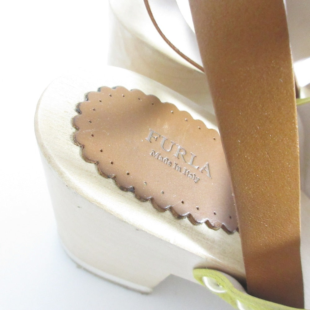 フルラ ヘアカーフ レザー ウッド ヒール サンダル