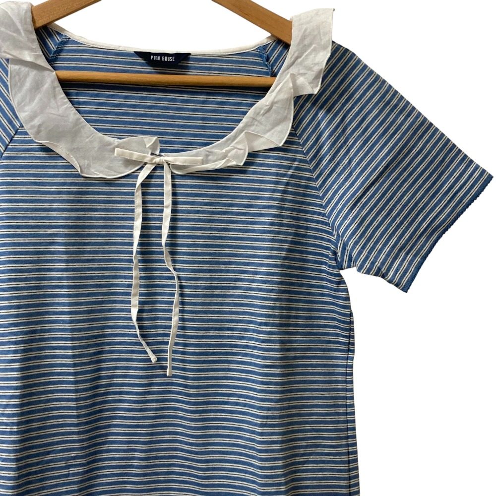 ピンクハウス フリルカラーボーダーショートスリーブTシャツ