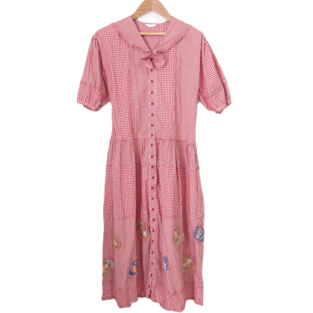PINK HOUSE キューピー パッチワーク ギンガムチェック セーラーカラー フリルワンピース