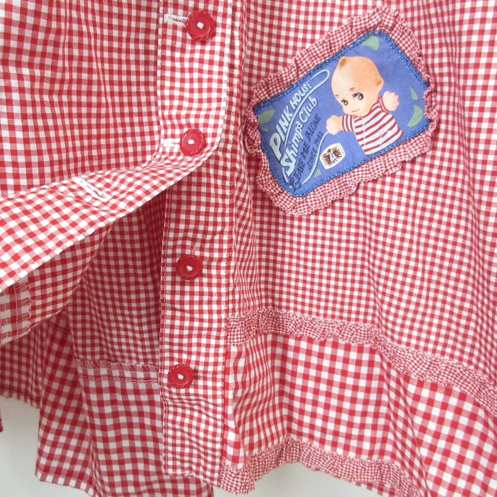 PINK HOUSE キューピー パッチワーク ギンガムチェック セーラーカラー フリルワンピース