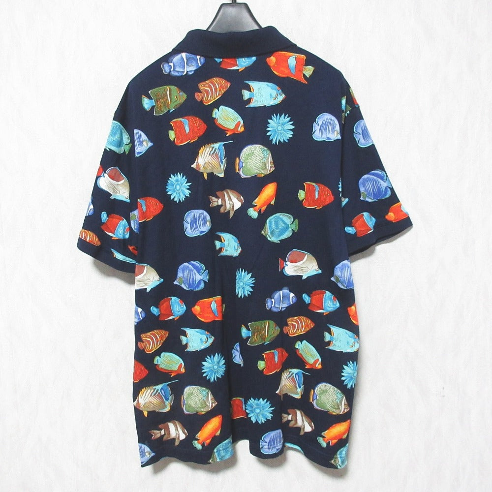 レオナール フィッシュプリント ショートスリーブジップポロシャツ
