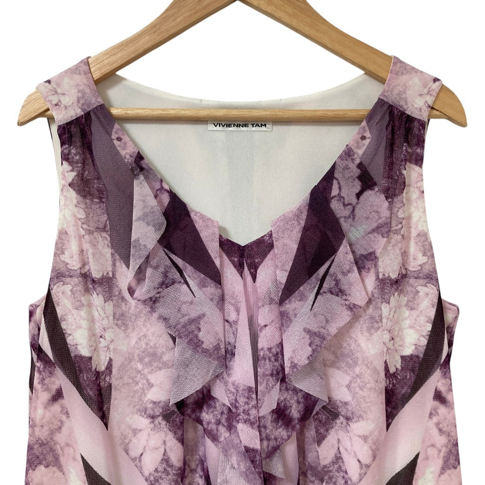 ヴィヴィアンタム フラワージオメトリックプリントパワーネットワンピース