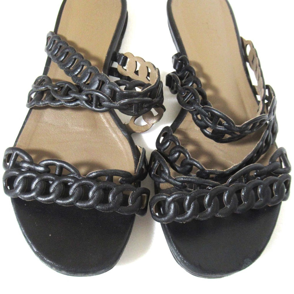 エルメス リヴァージュ シェーヌダンクル レザー フラットサンダル 35