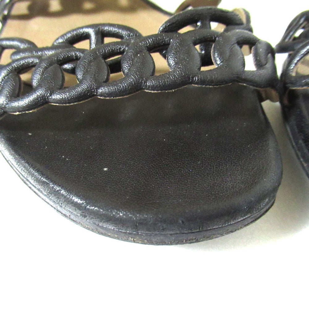 エルメス リヴァージュ シェーヌダンクル レザー フラットサンダル 35
