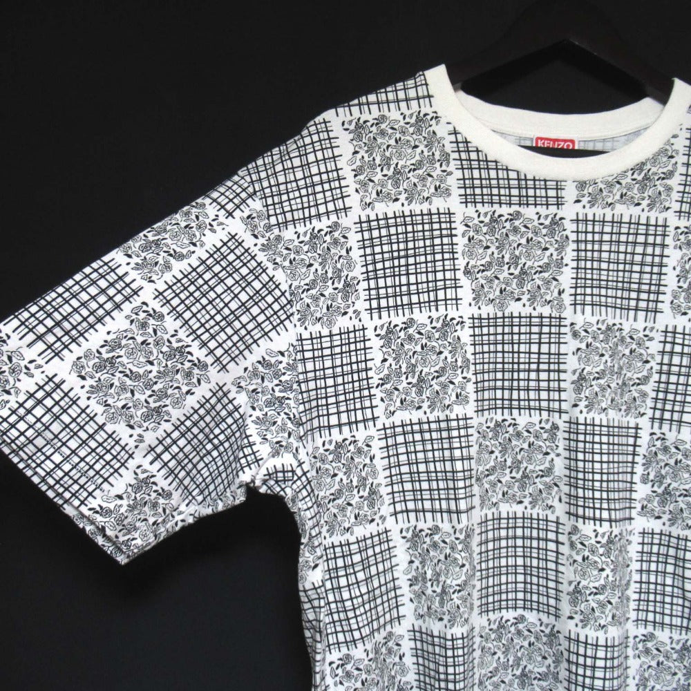 ケンゾー フラワーチェックプリントコットンTシャツ