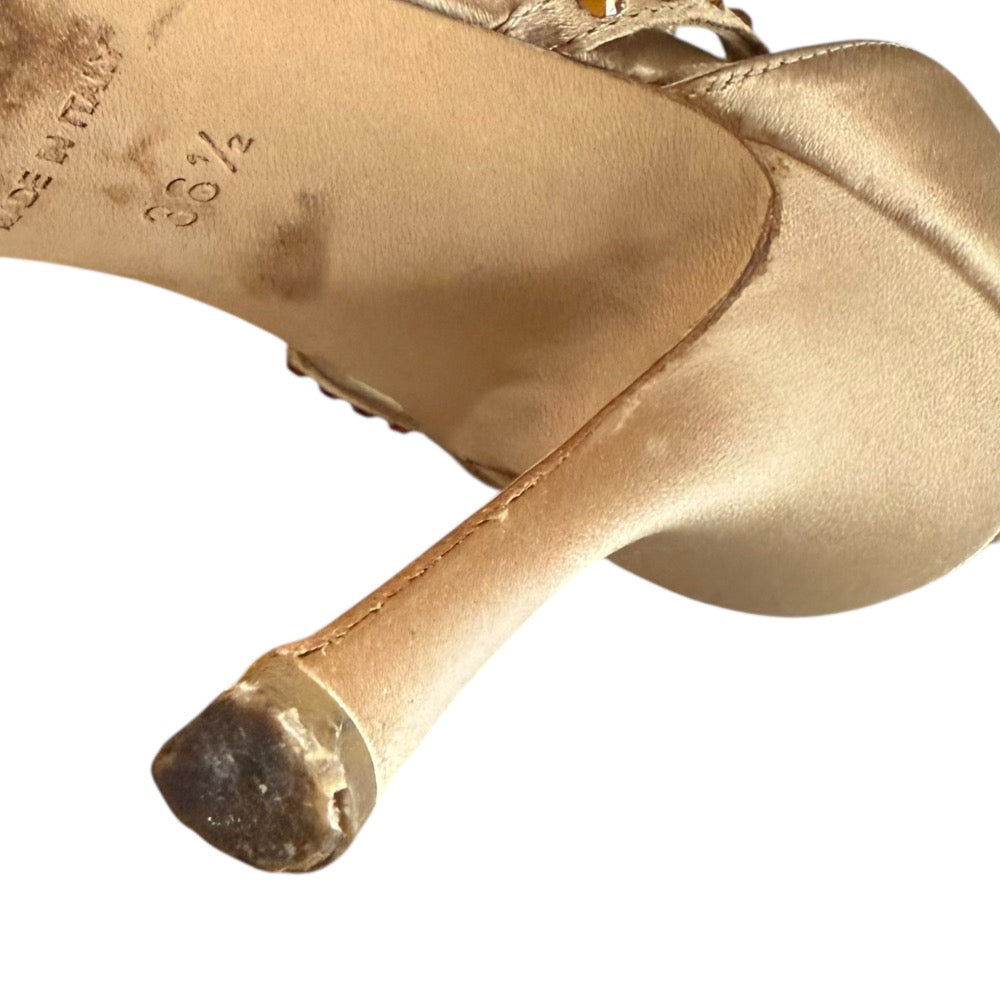 クリスチャン ディオール サテン ラインストーン サンダル