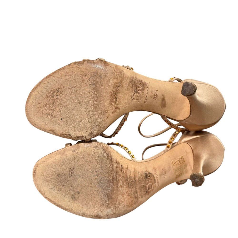 クリスチャン ディオール サテン ラインストーン サンダル