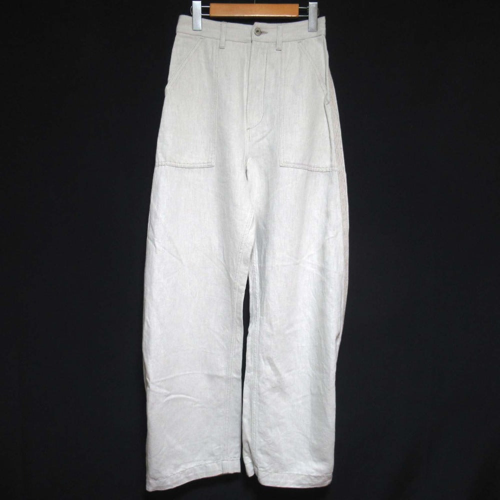 ロエベ ロゴレザーパッチ コットンリネンワイドベイカーパンツ