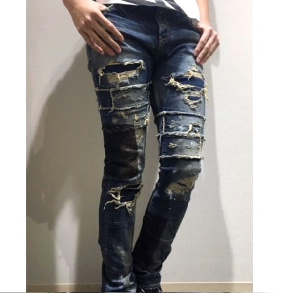NOVEダメージリペアストレッチデニムパンツ