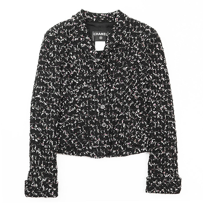 シャネル ツイード ジャケット ウール混 ブラック マルチカラー