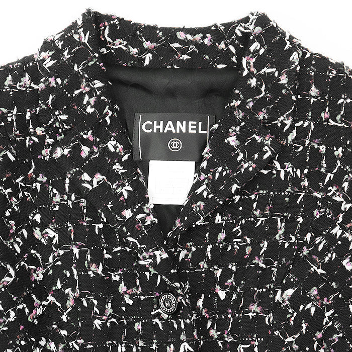 シャネル ツイード ジャケット ウール混 ブラック マルチカラー