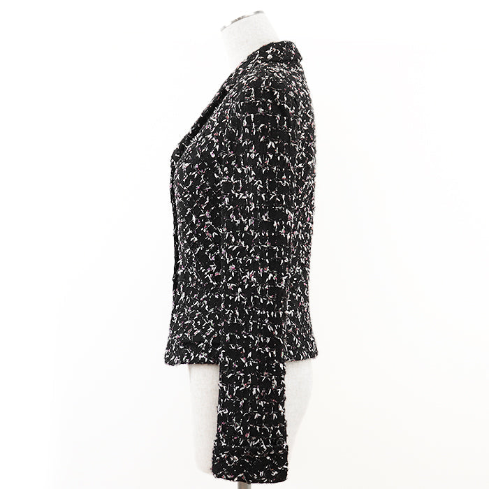 シャネル ツイード ジャケット ウール混 ブラック マルチカラー