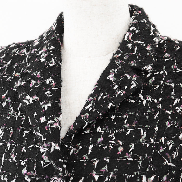 シャネル ツイード ジャケット ウール混 ブラック マルチカラー