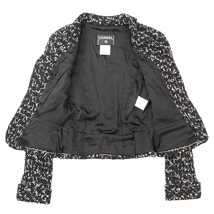 シャネル ツイード ジャケット ウール混 ブラック マルチカラー