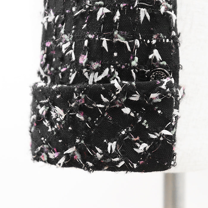 シャネル ツイード ジャケット ウール混 ブラック マルチカラー