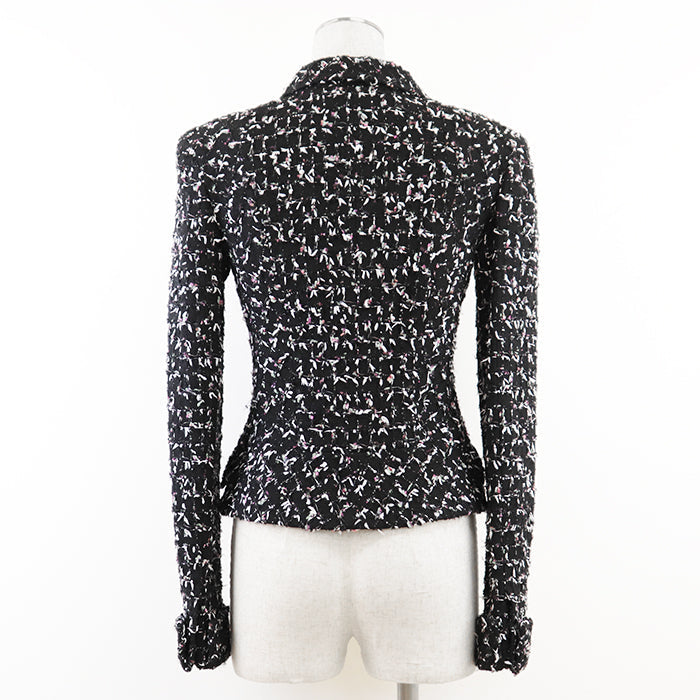 シャネル ツイード ジャケット ウール混 ブラック マルチカラー