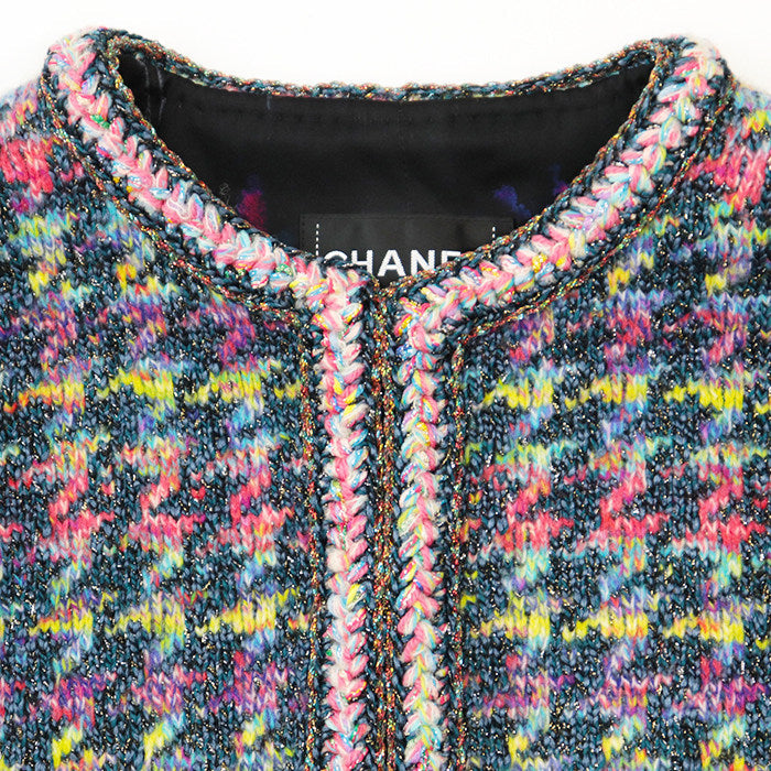 シャネル シルクブレンドノーカラーニットジャケット