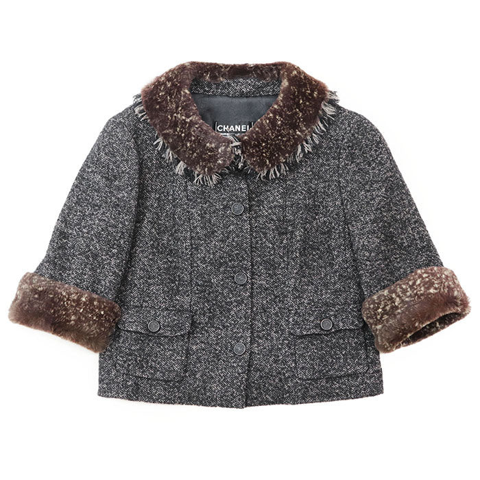 シャネル ツイード ラパン ラビットファー ジャケット