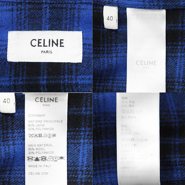 セリーヌ CELINE PARIS フランネル ウール 長袖 シャツ