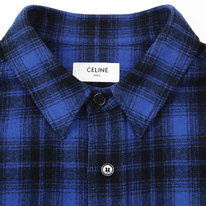 セリーヌ CELINE PARIS フランネル ウール 長袖 シャツ