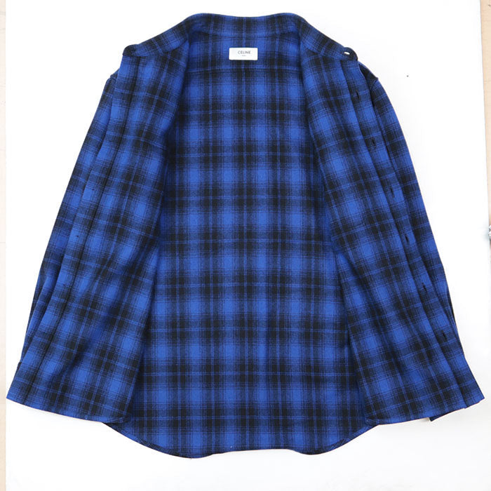 セリーヌ CELINE PARIS フランネル ウール 長袖 シャツ