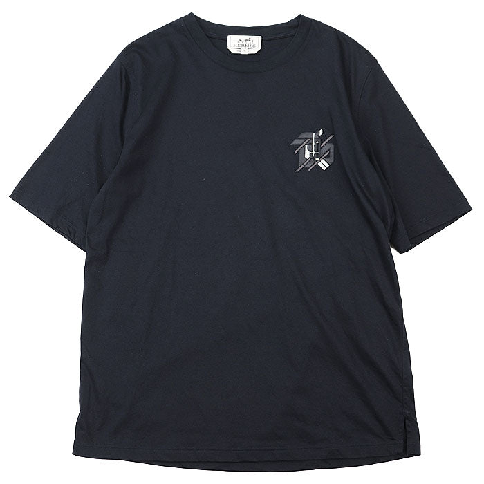 エルメス 半袖Tシャツ ラムレザー ワッペン コットン Tシャツ S