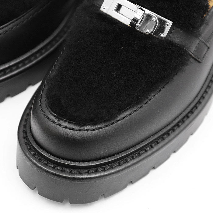 エルメス モカシンケリーバックルムートンボア36½レザーローファー