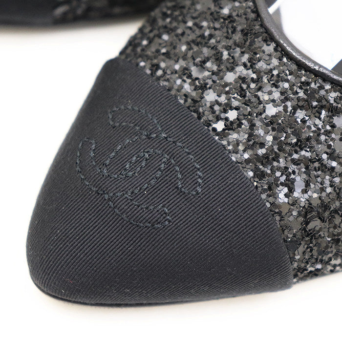 シャネル レザー グリッターファブリック パンプス