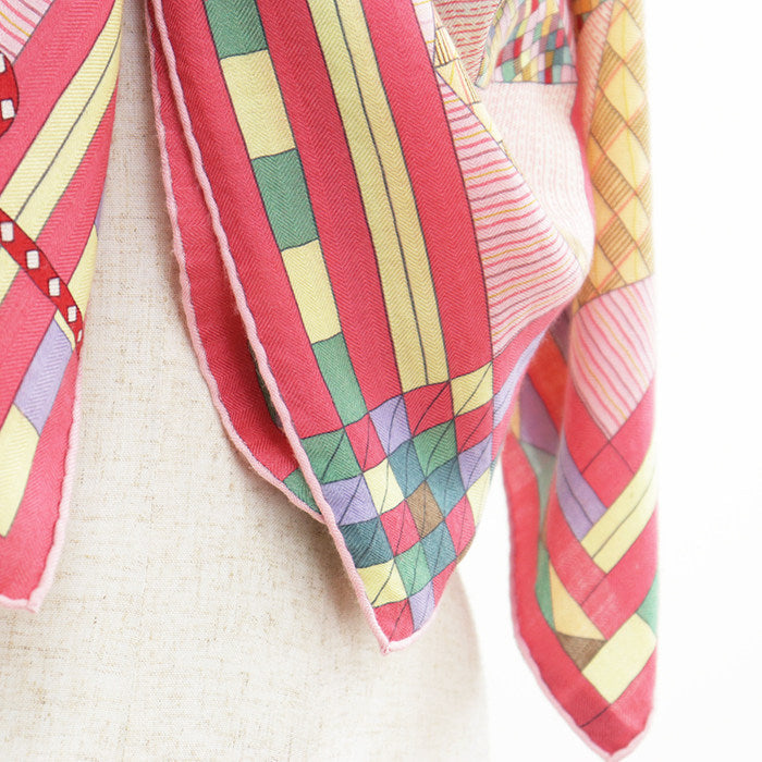 エルメス カレジェアン140 PATCHWORK HORSE カシミヤシルクスカーフ