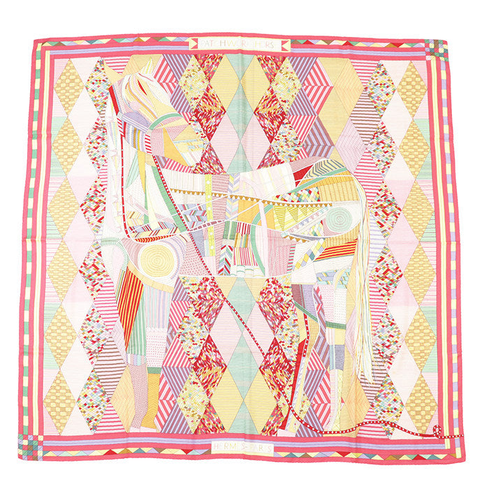 エルメス カレジェアン140 PATCHWORK HORSE カシミヤシルクスカーフ