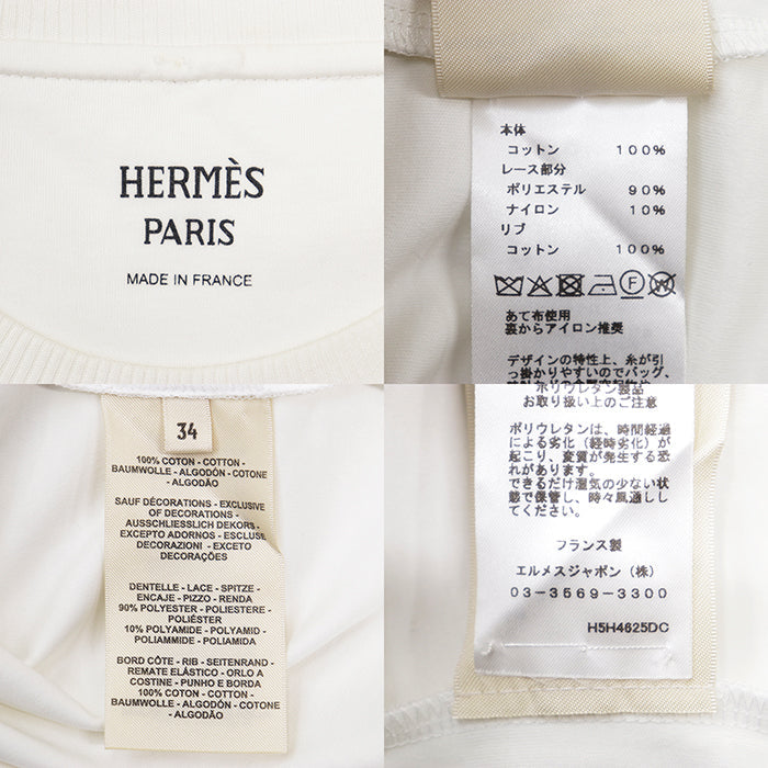 エルメス コットン刺繍レース半袖Tシャツ34