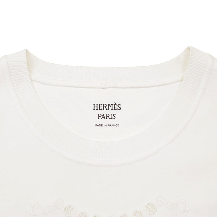 エルメス コットン刺繍レース半袖Tシャツ34