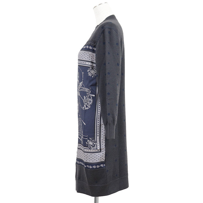 エルメス ツイルレーヌHarnais de Cour シルクカシミヤ ワンピース