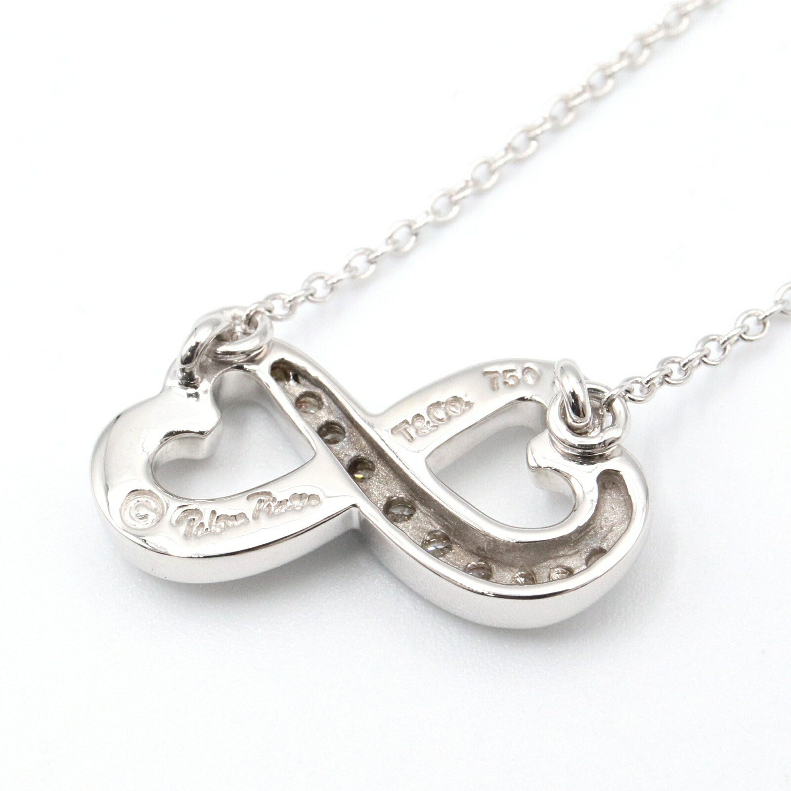 ティファニー ダブル ラビング ハート K18WG ダイヤ ネックレス