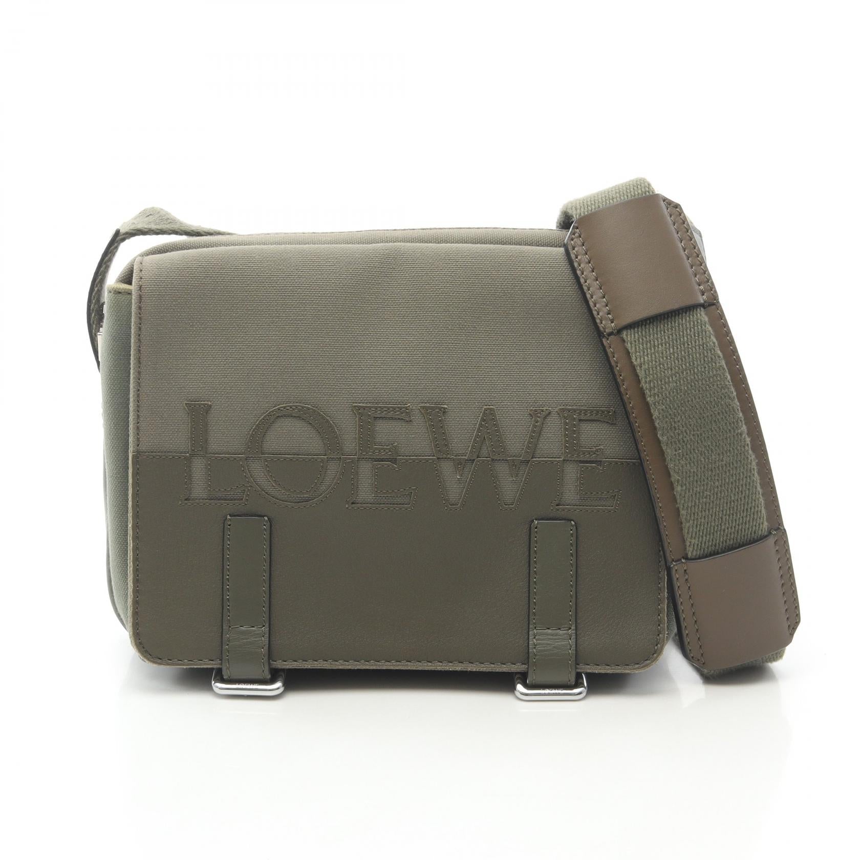 ロエベ MILITARY MESSENGER SIGNAT キャンバス レザー ショルダーバッグ