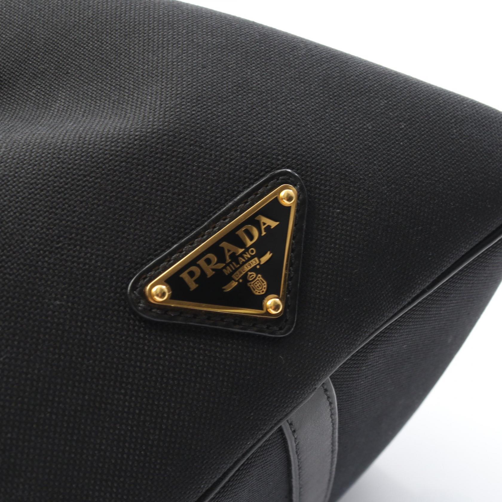 プラダ LOGO JACQUARD キャンバス レザー ハンドバッグ