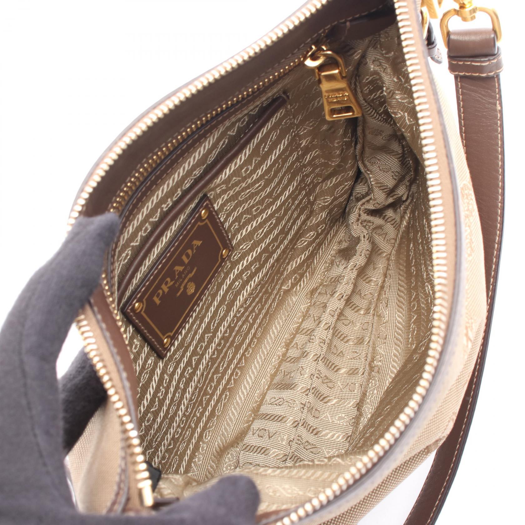 プラダ LOGO JACQUARD キャンバス レザー ショルダーバッグ
