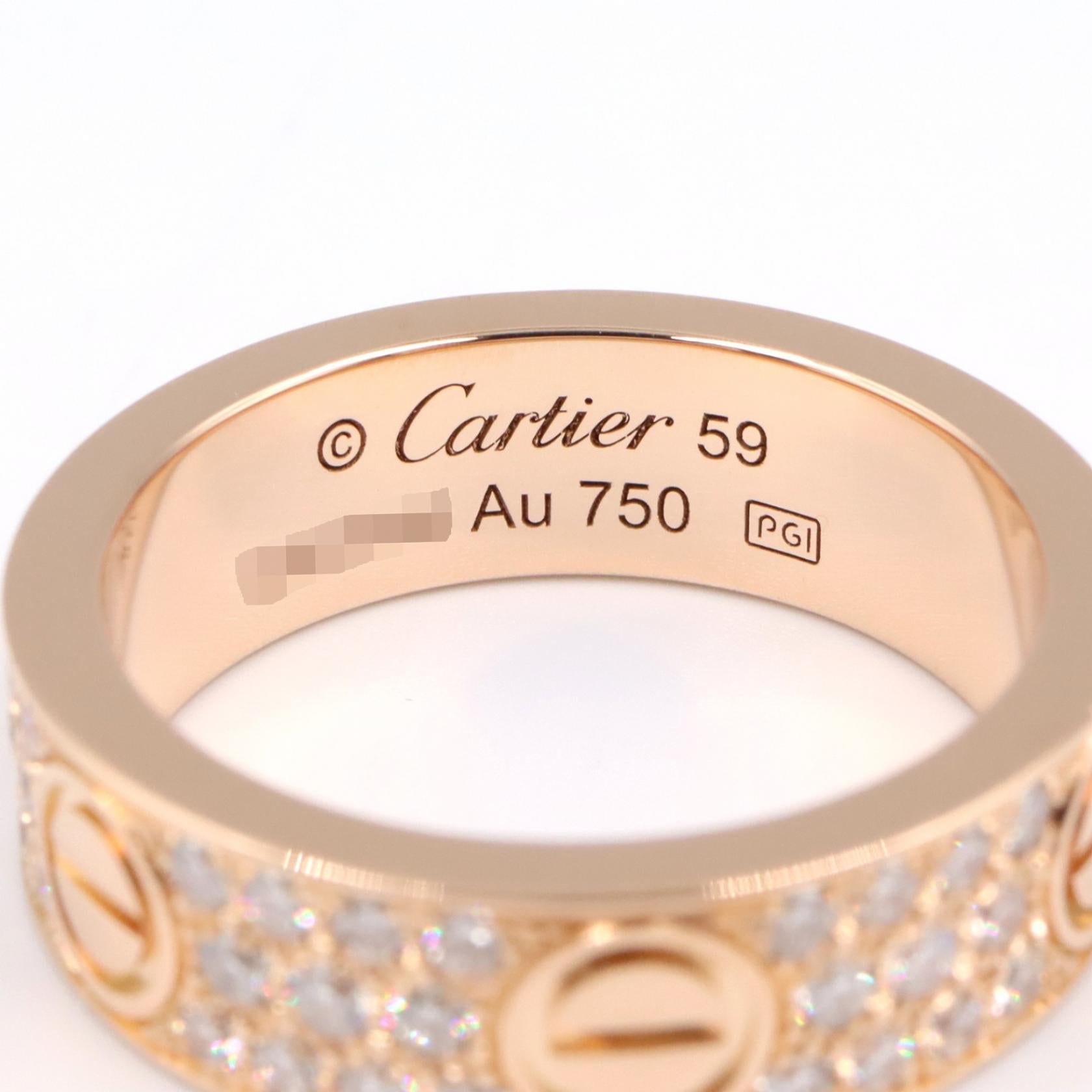 カルティエ ラブリング パヴェダイヤ Au750ピンクゴールド リング 18号