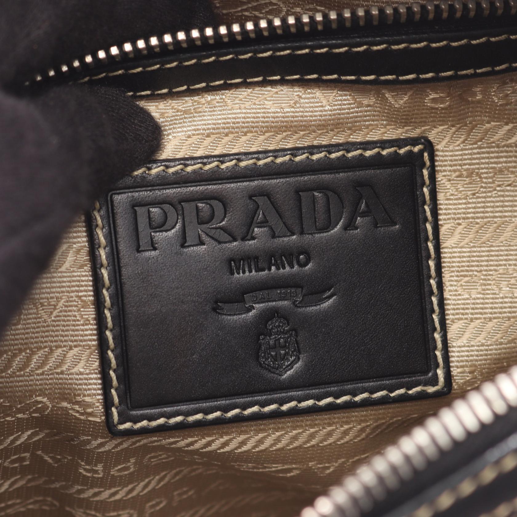 プラダ LOGO JACQUARD キャンバス レザー ショルダーバッグ