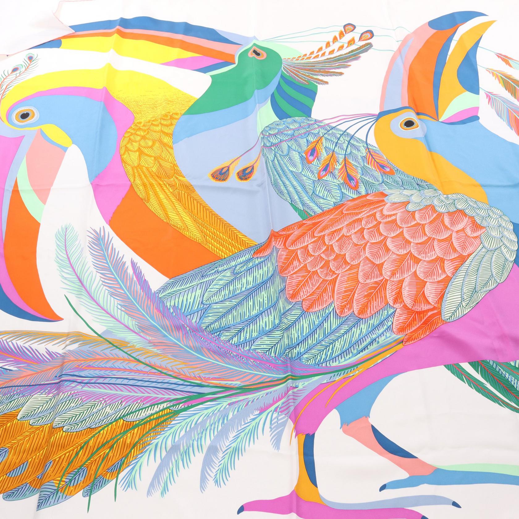 エルメス カレジェアン カレ140 TOUCANS DE PARADIS シルクスカーフ