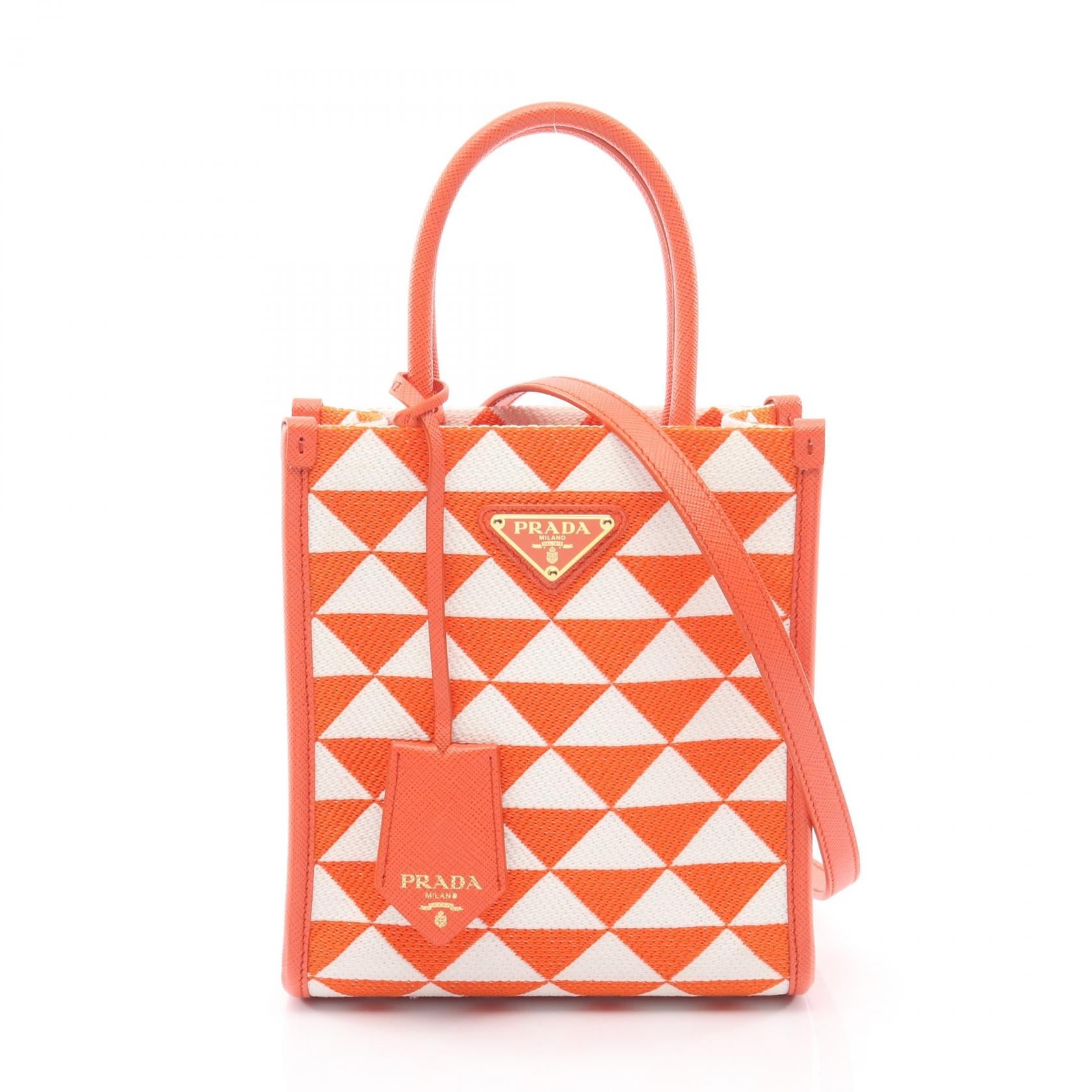プラダ TRIANGOLO JACQUARD サフィアーノレザー 2WAYハンドバッグ