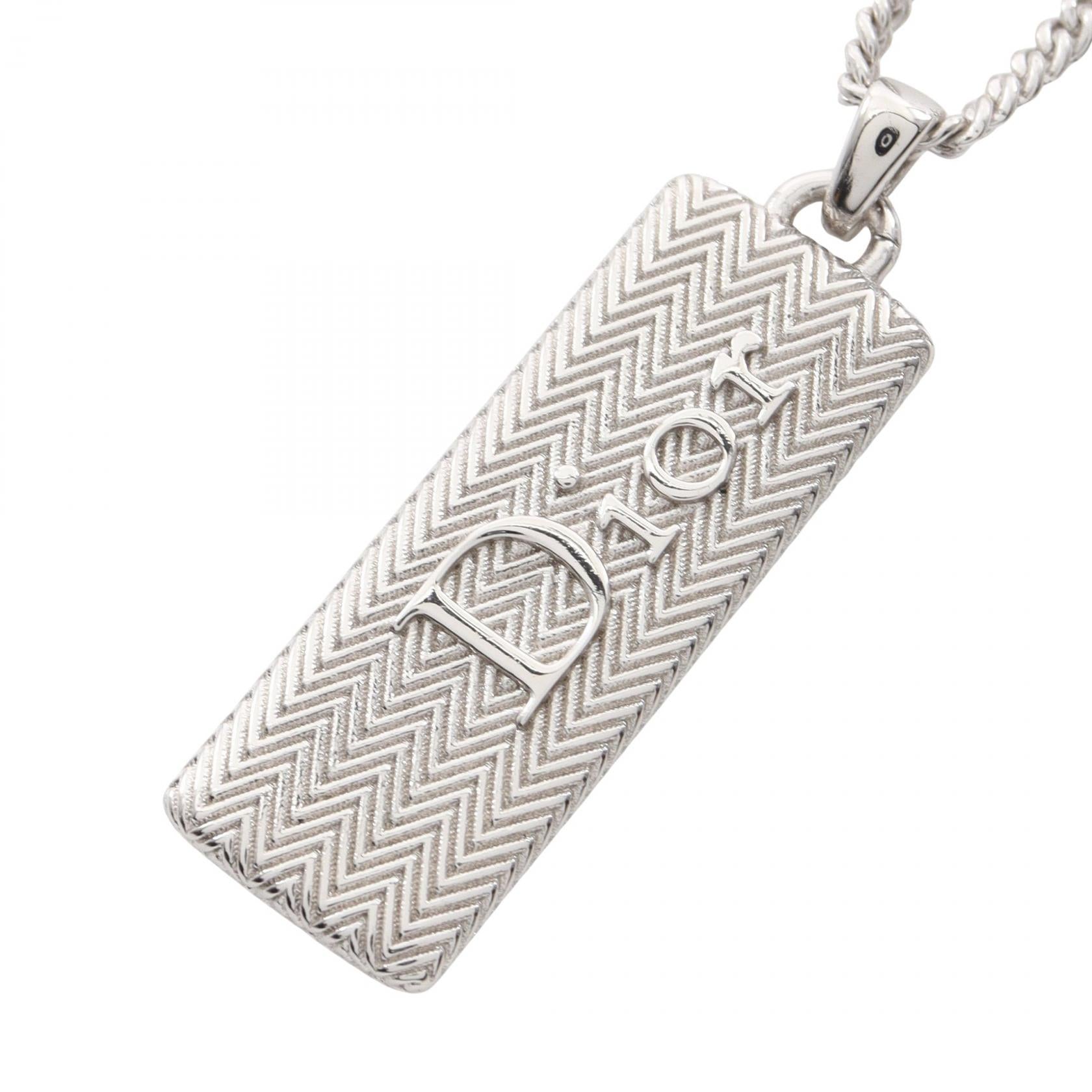 ディオール Guilloche Plate Pendant Necklace ステンレススチール ネックレス