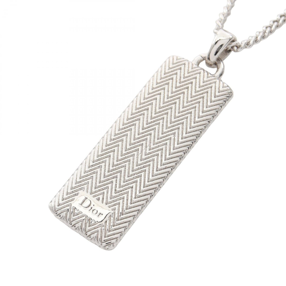 ディオール Guilloche Plate Pendant Necklace ステンレススチール ネックレス