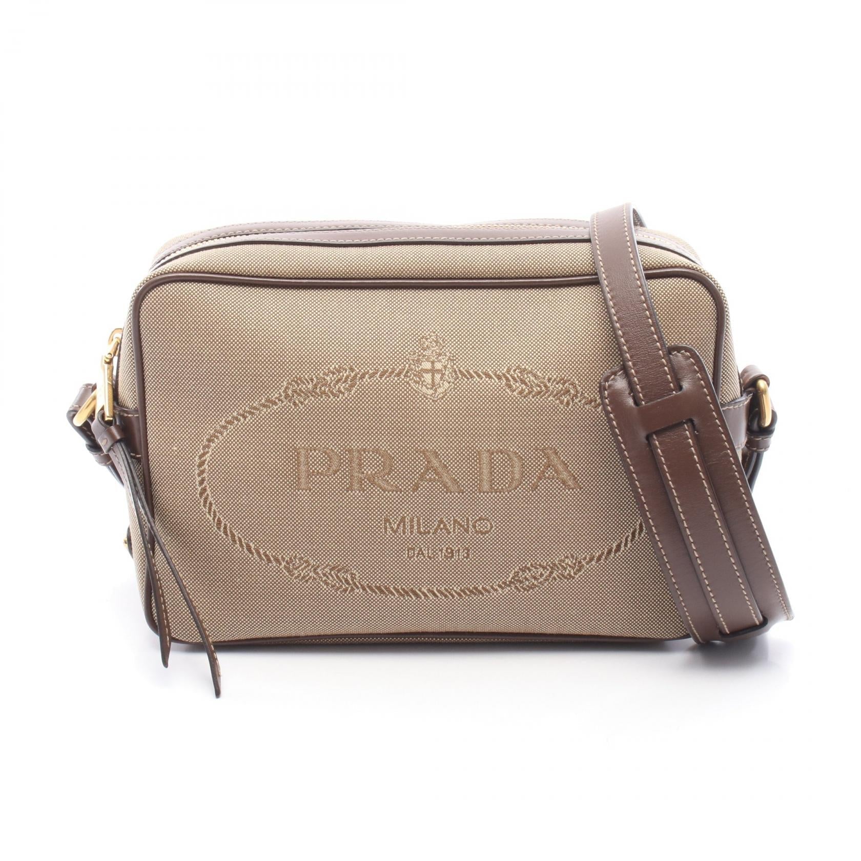 プラダ LOGO JACQUARD キャンバス レザー ショルダーバッグ