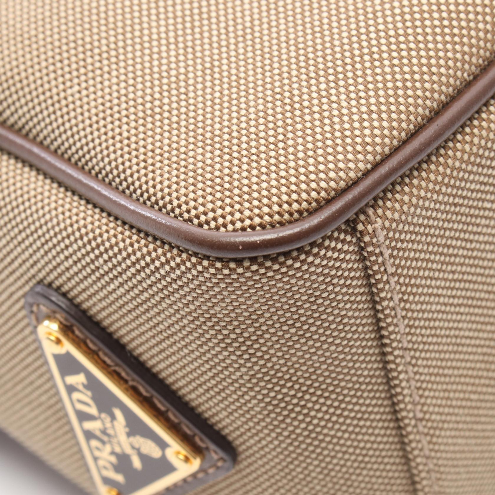 プラダ LOGO JACQUARD キャンバス レザー ショルダーバッグ