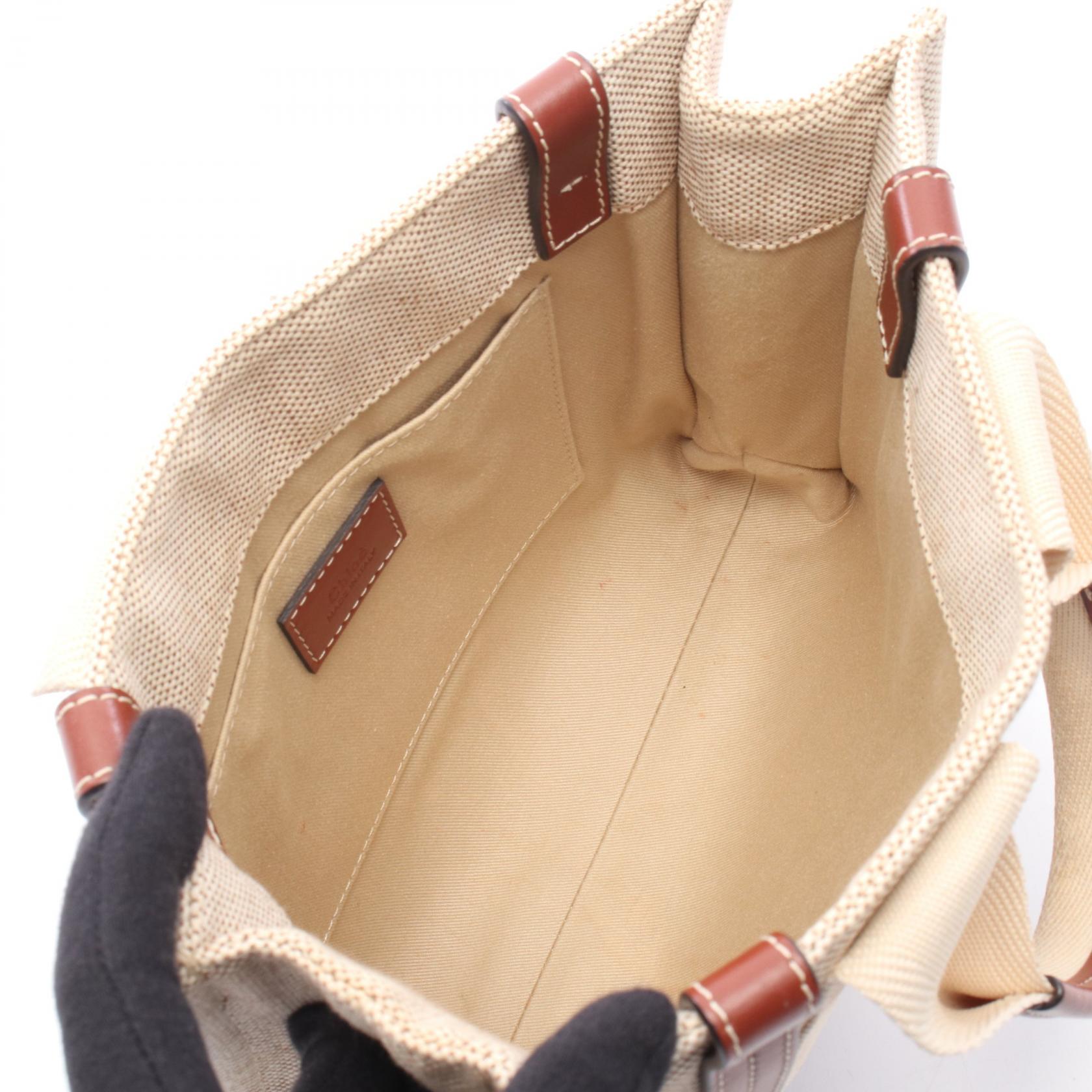 クロエ WOODY キャンバス レザー ハンドバッグ