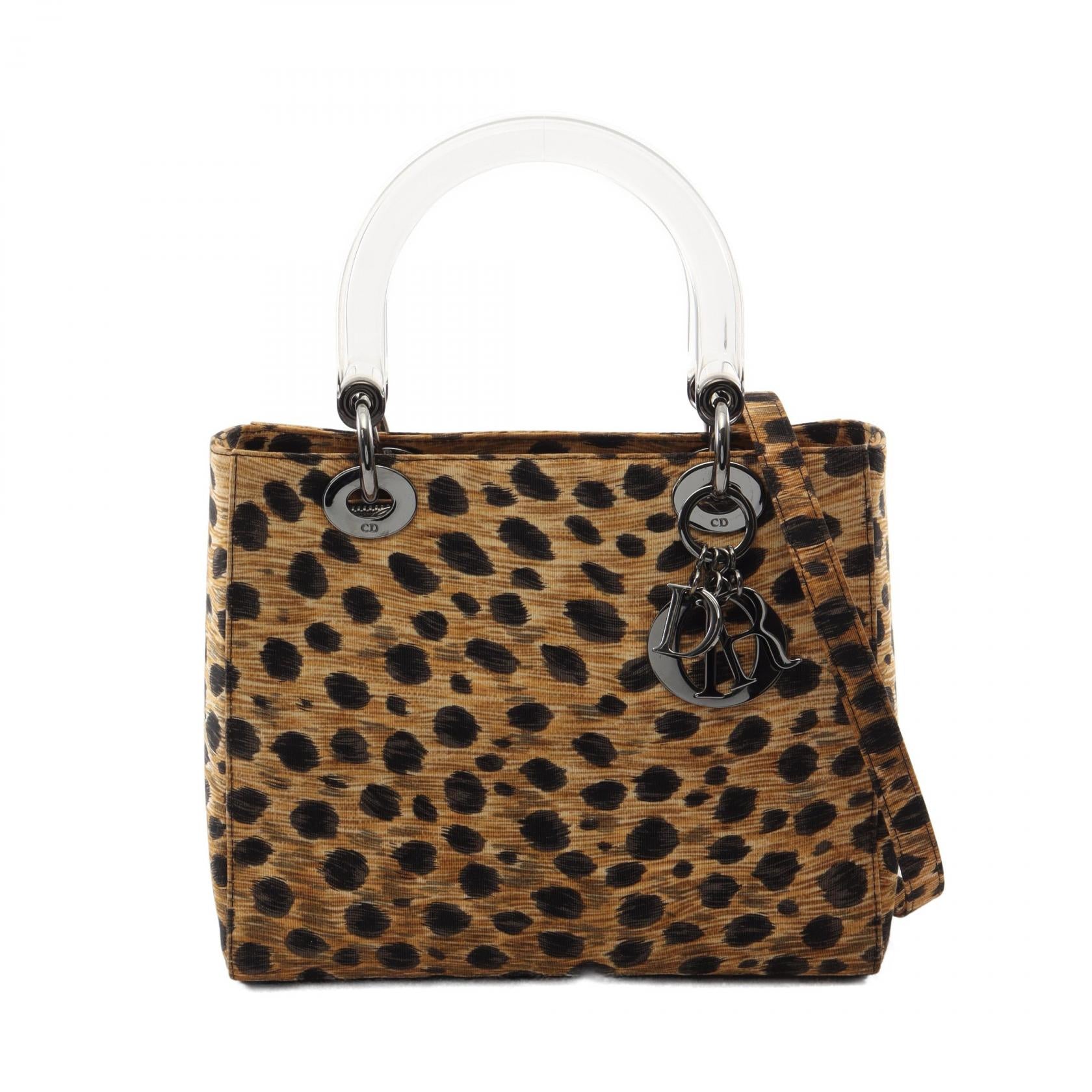 ディオール LADY DIOR レオパード キャンバス2wayハンドバッグ