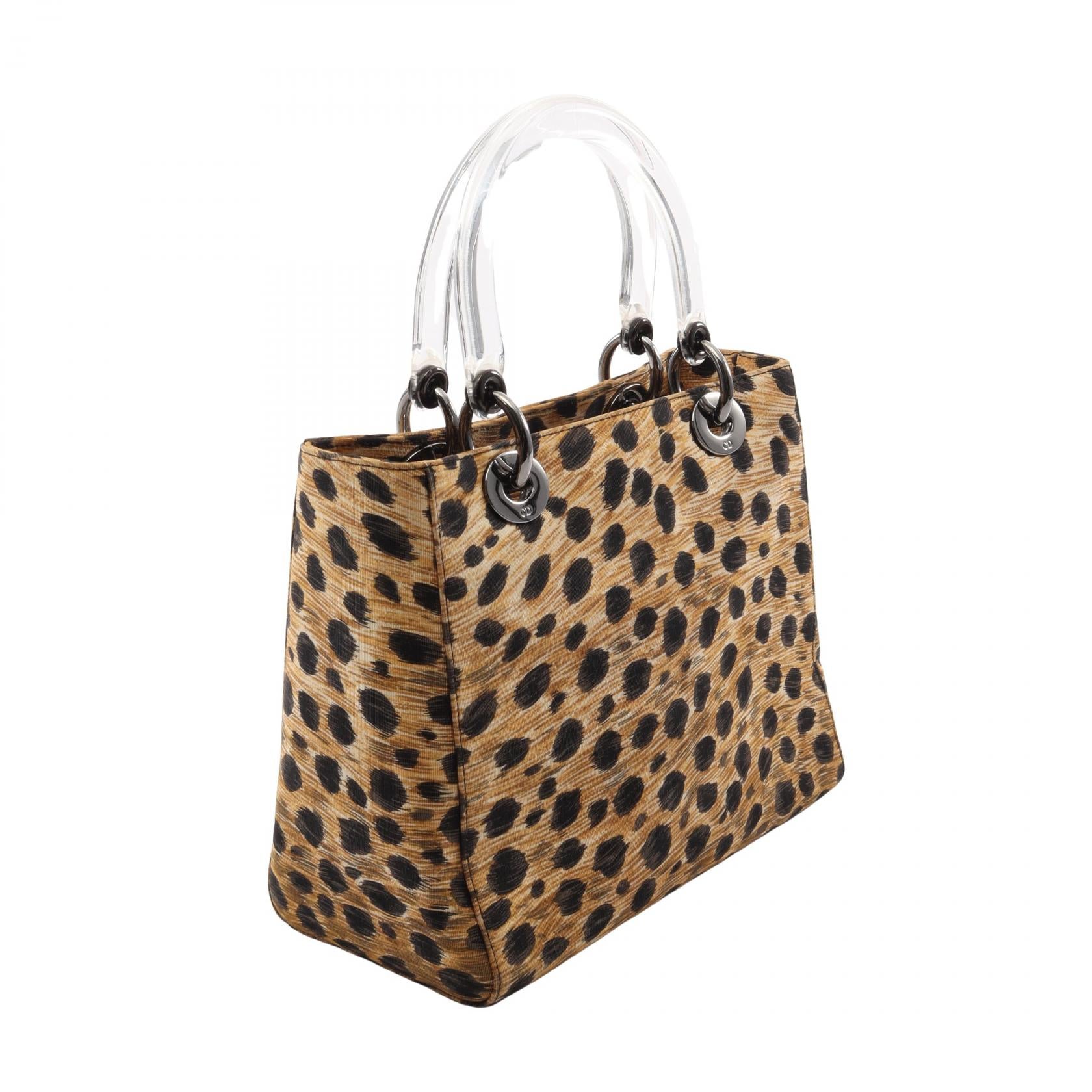 ディオール LADY DIOR レオパード キャンバス2wayハンドバッグ