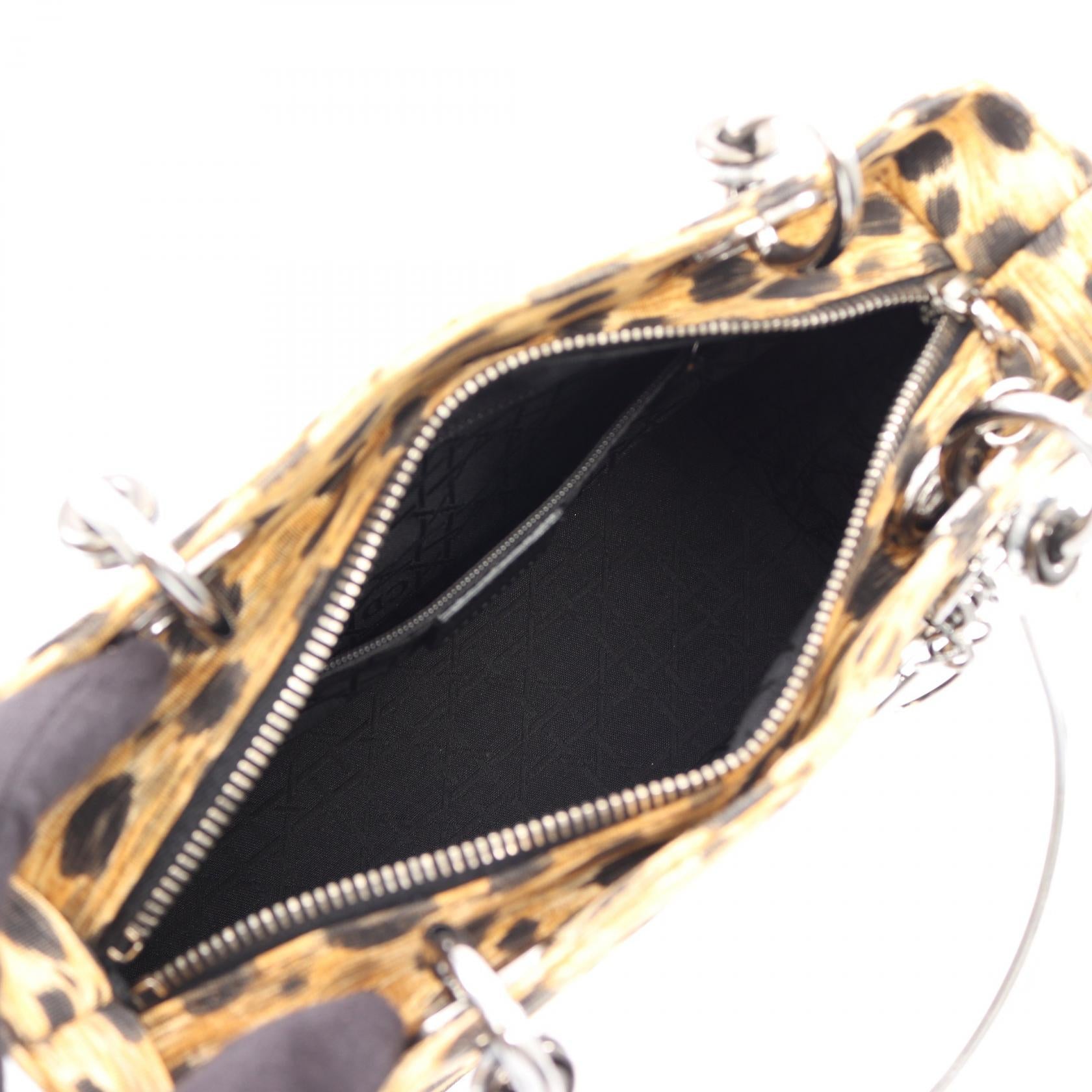 ディオール LADY DIOR レオパード キャンバス2wayハンドバッグ