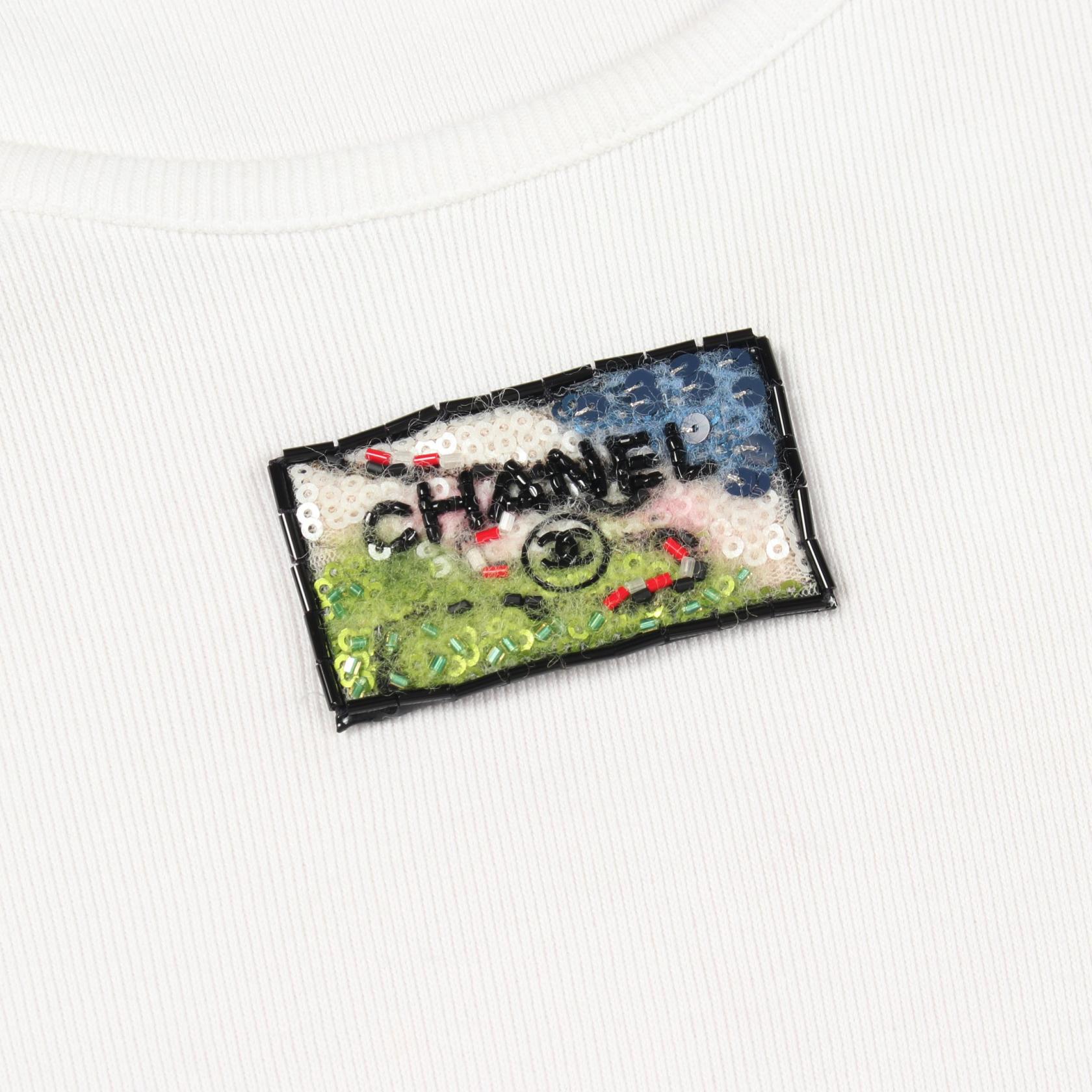 シャネル ロゴ ビジュー刺繍 コットンTシャツ